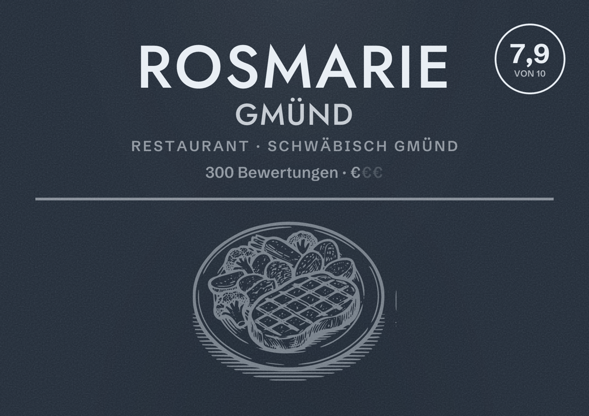 Illustriertes Poster von ROSMARIE GMÜND, Restaurant in Schwäbisch Gmünd: Bewertung 7,9 von 10 aus 300 Bewertungen, Preisniveau €
