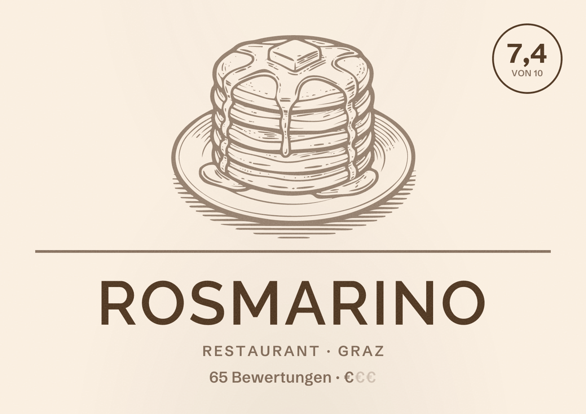 Illustriertes Poster von Rosmarino, Restaurant in Graz: Bewertung 7,4 von 10 aus 65 Bewertungen, Preisniveau €