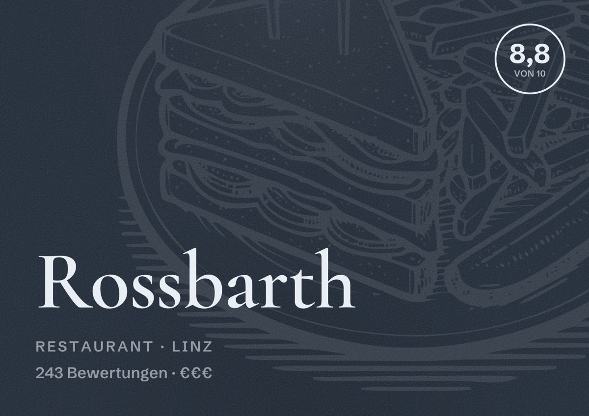 Illustriertes Poster von Rossbarth, Restaurant in Linz: Bewertung 8,8 von 10 aus 243 Bewertungen, Preisniveau €€€