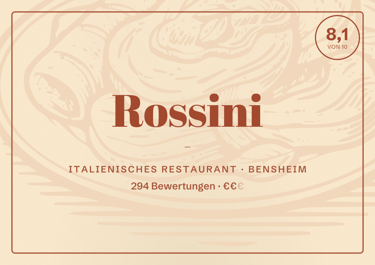 Illustriertes Poster von Rossini -, Italienisches Restaurant in Bensheim: Bewertung 8,1 von 10 aus 294 Bewertungen, Preisniveau €€