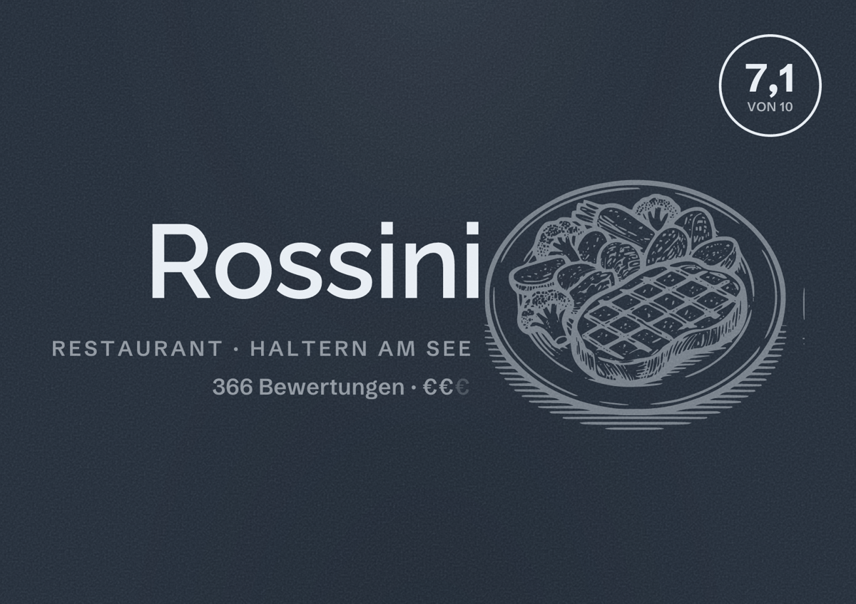 Illustriertes Poster von Rossini, Restaurant in Haltern am See: Bewertung 7,1 von 10 aus 366 Bewertungen, Preisniveau €€