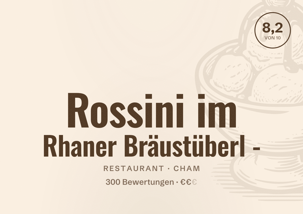Illustriertes Poster von Rossini im Rhaner Bräustüberl -, Restaurant in Cham: Bewertung 8,2 von 10 aus 300 Bewertungen, Preisniveau €€
