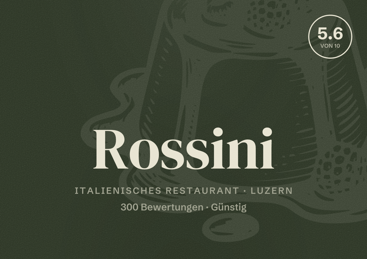 Illustriertes Poster von Rossini, Italienisches Restaurant in Luzern: Bewertung 5.6 von 10 aus 300 Bewertungen, Preisniveau Günstig