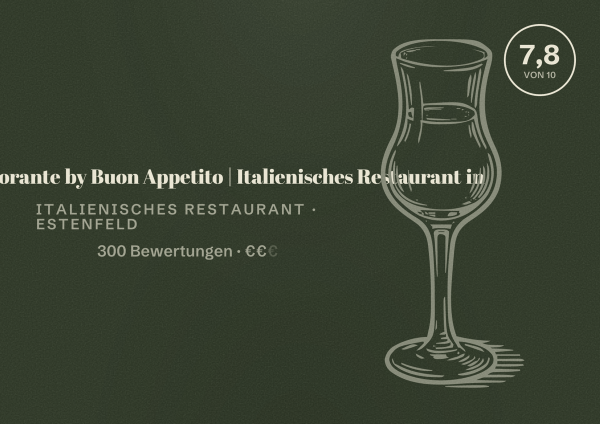 Illustriertes Poster von Rossini Ristorante by Buon Appetito | Italienisches Restaurant in, Italienisches Restaurant in Estenfeld: Bewertung 7,8 von 10 aus 300 Bewertungen, Preisniveau €€