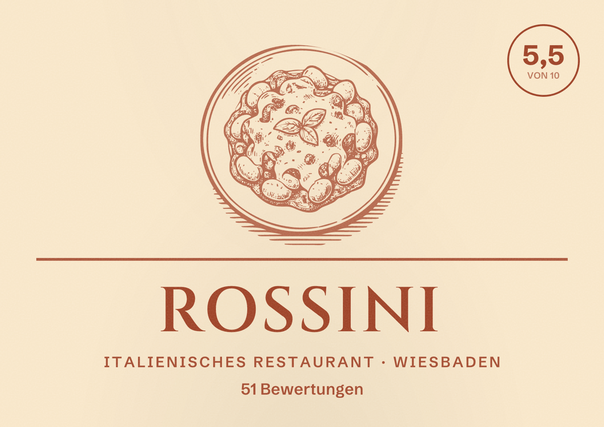 Illustriertes Poster von Rossini, Italienisches Restaurant in Wiesbaden: Bewertung 5,5 von 10 aus 51 Bewertungen
