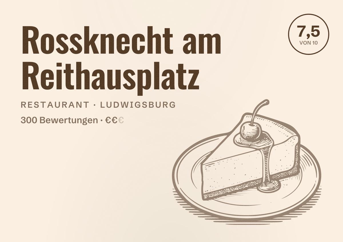 Illustriertes Poster von Rossknecht am Reithausplatz, Restaurant in Ludwigsburg: Bewertung 7,5 von 10 aus 300 Bewertungen, Preisniveau €€