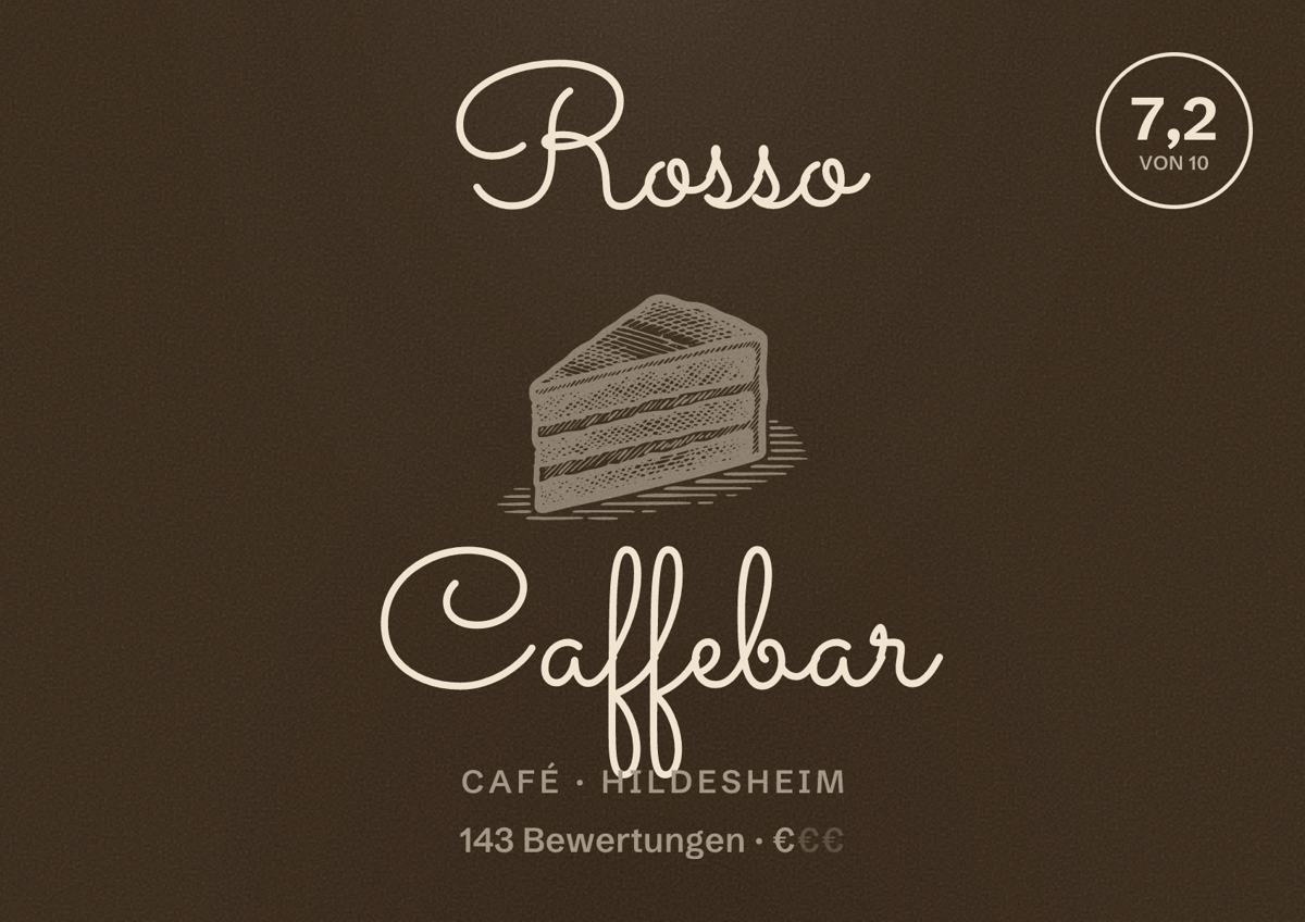 Illustriertes Poster von Rosso Caffebar, Café in Hildesheim: Bewertung 7,2 von 10 aus 143 Bewertungen, Preisniveau €