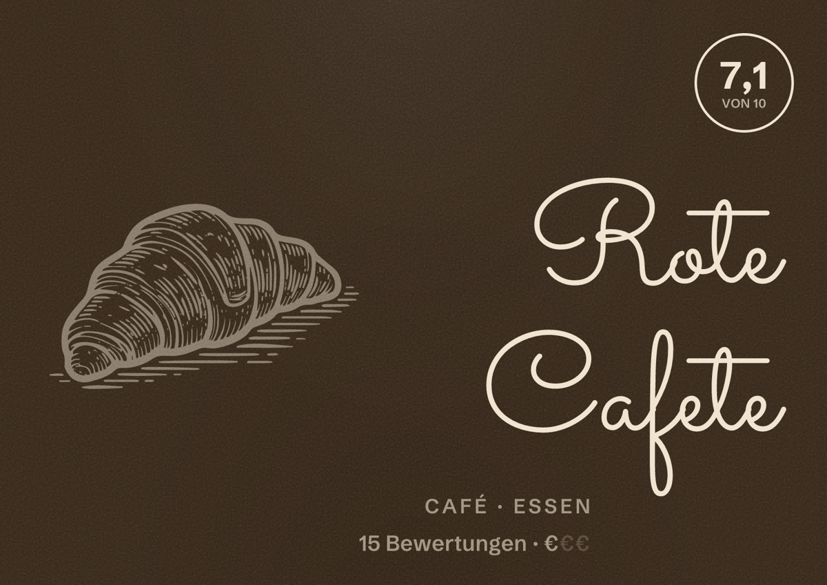 Illustriertes Poster von Rote Cafete, Café in Essen: Bewertung 7,1 von 10 aus 15 Bewertungen, Preisniveau €