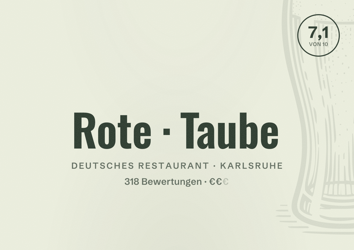 Illustriertes Poster von Rote Taube, Deutsches Restaurant in Karlsruhe: Bewertung 7,1 von 10 aus 318 Bewertungen, Preisniveau €€