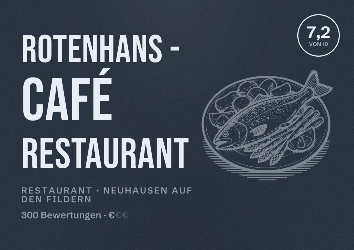Illustriertes Poster von Rotenhans - Café Restaurant, Restaurant in Neuhausen auf den Fildern: Bewertung 7,2 von 10 aus 300 Bewertungen, Preisniveau €
