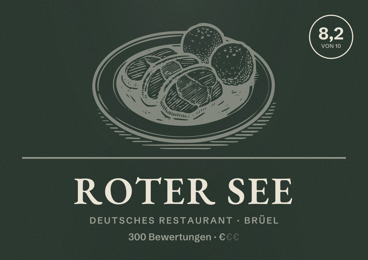 Illustriertes Poster von Roter See, Deutsches Restaurant in Brüel: Bewertung 8,2 von 10 aus 300 Bewertungen, Preisniveau €