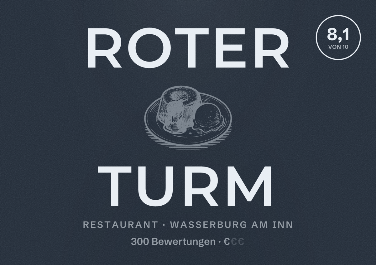 Illustriertes Poster von Roter Turm, Restaurant in Wasserburg am Inn: Bewertung 8,1 von 10 aus 300 Bewertungen, Preisniveau €