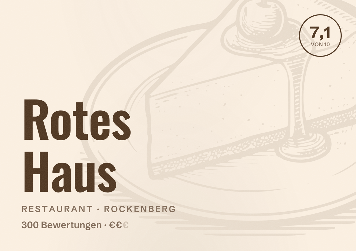 Illustriertes Poster von Rotes Haus, Restaurant in Rockenberg: Bewertung 7,1 von 10 aus 300 Bewertungen, Preisniveau €€