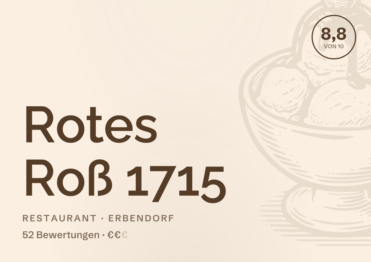 Illustriertes Poster von Rotes Roß 1715, Restaurant in Erbendorf: Bewertung 8,8 von 10 aus 52 Bewertungen, Preisniveau €€