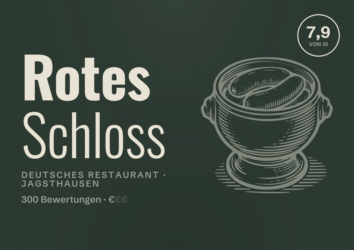Illustriertes Poster von Rotes Schloss, Deutsches Restaurant in Jagsthausen: Bewertung 7,9 von 10 aus 300 Bewertungen, Preisniveau €