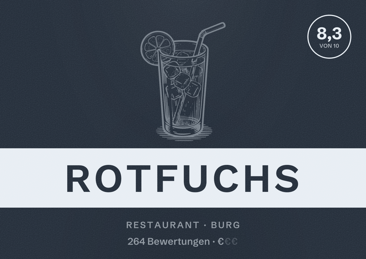 Illustriertes Poster von ROTFUCHS, Restaurant in Burg: Bewertung 8,3 von 10 aus 264 Bewertungen, Preisniveau €