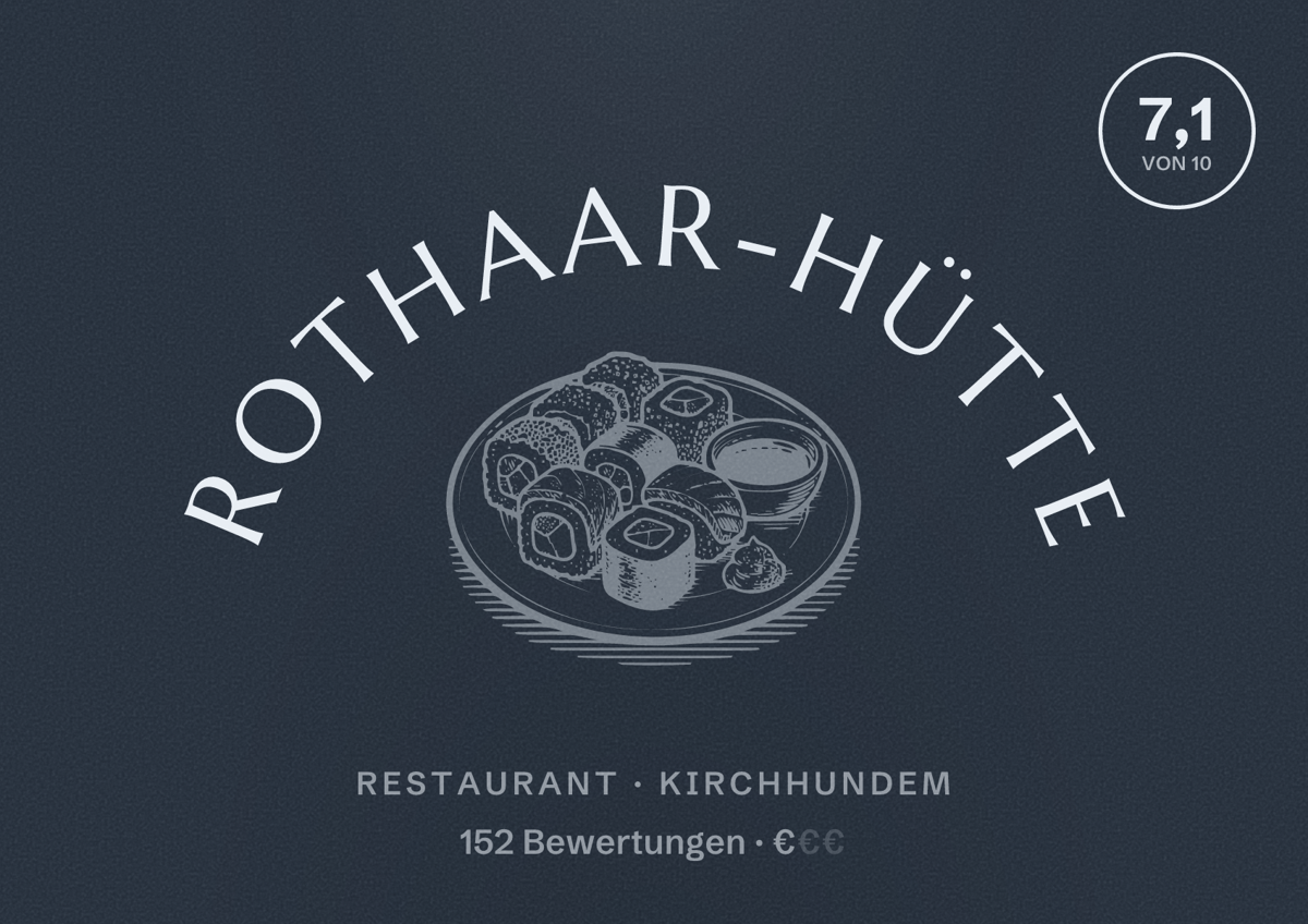 Illustriertes Poster von Rothaar-Hütte, Restaurant in Kirchhundem: Bewertung 7,1 von 10 aus 152 Bewertungen, Preisniveau €