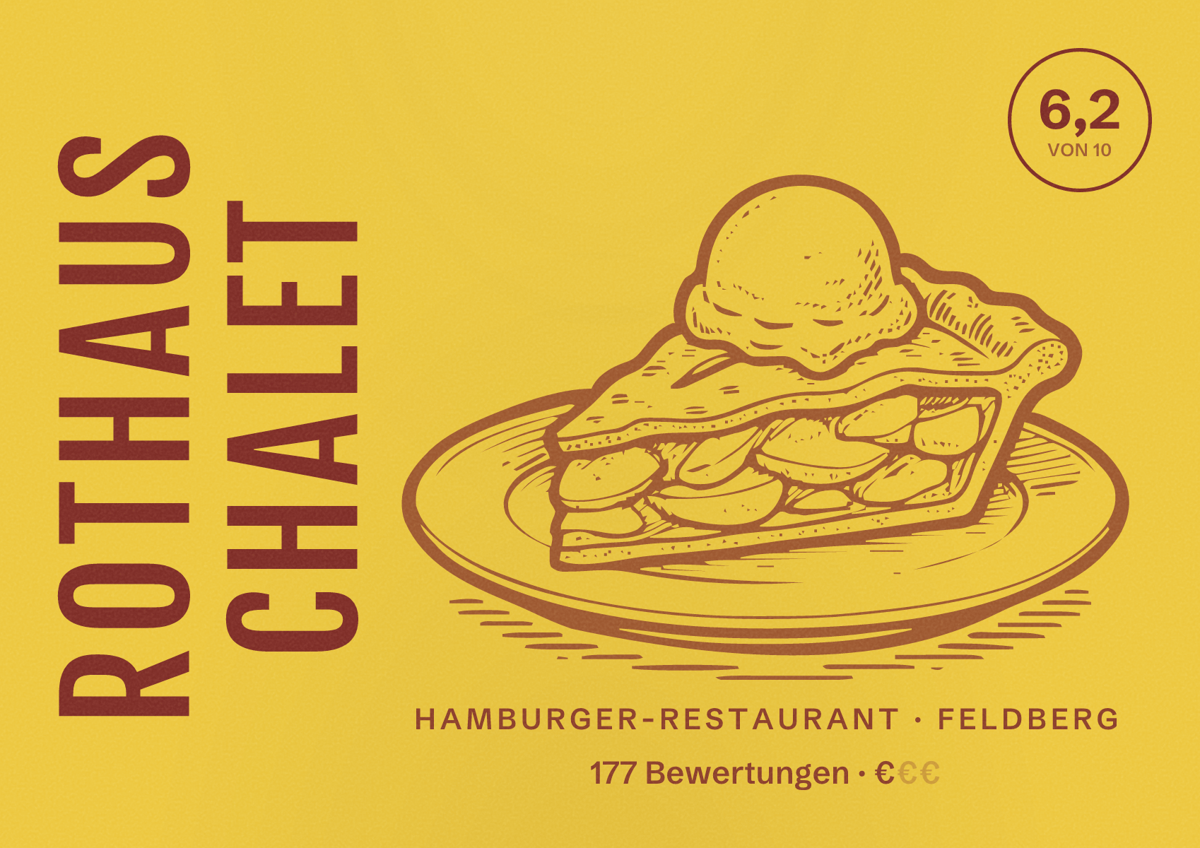Illustriertes Poster von Rothaus Chalet, Hamburger-Restaurant in Feldberg: Bewertung 6,2 von 10 aus 177 Bewertungen, Preisniveau €
