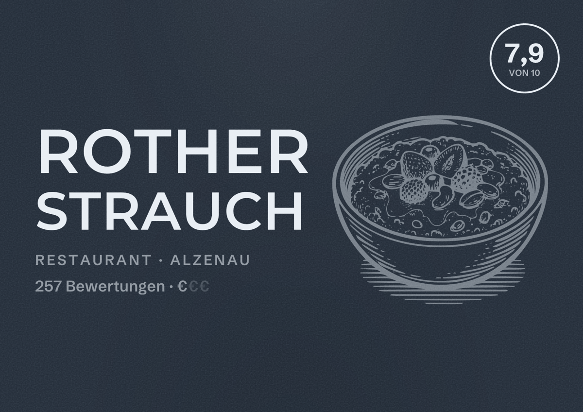Illustriertes Poster von Rother Strauch, Restaurant in Alzenau: Bewertung 7,9 von 10 aus 257 Bewertungen, Preisniveau €