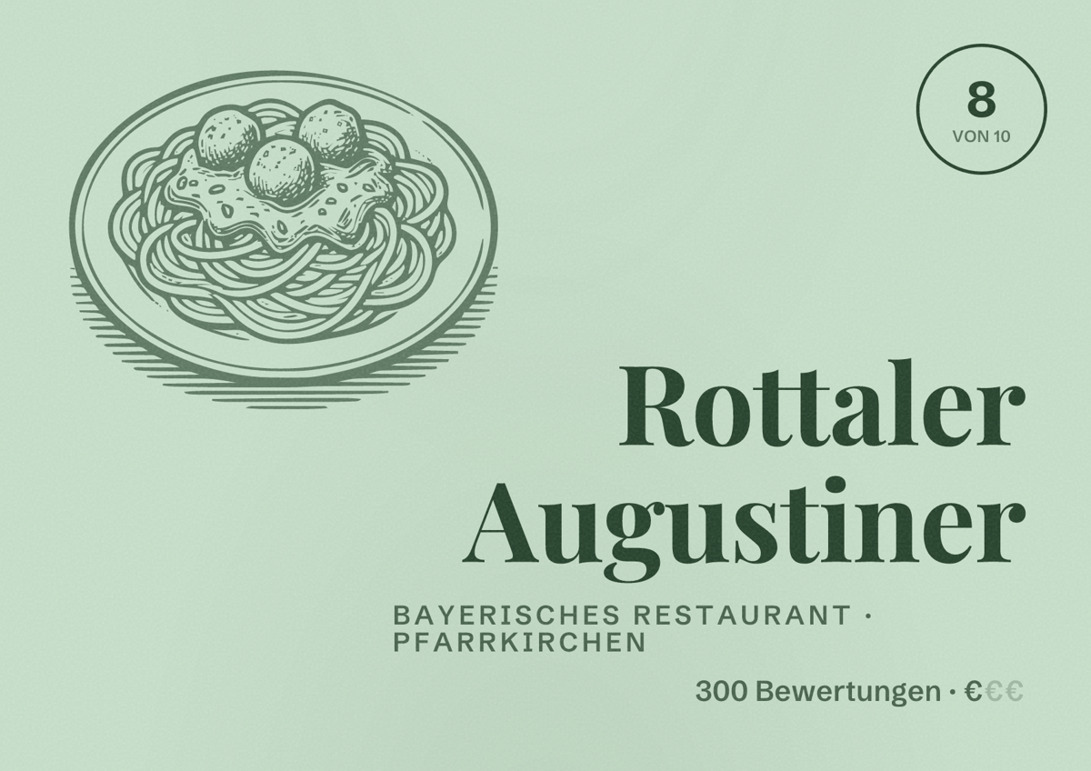Illustriertes Poster von Rottaler Augustiner, Bayerisches Restaurant in Pfarrkirchen: Bewertung 8 von 10 aus 300 Bewertungen, Preisniveau €