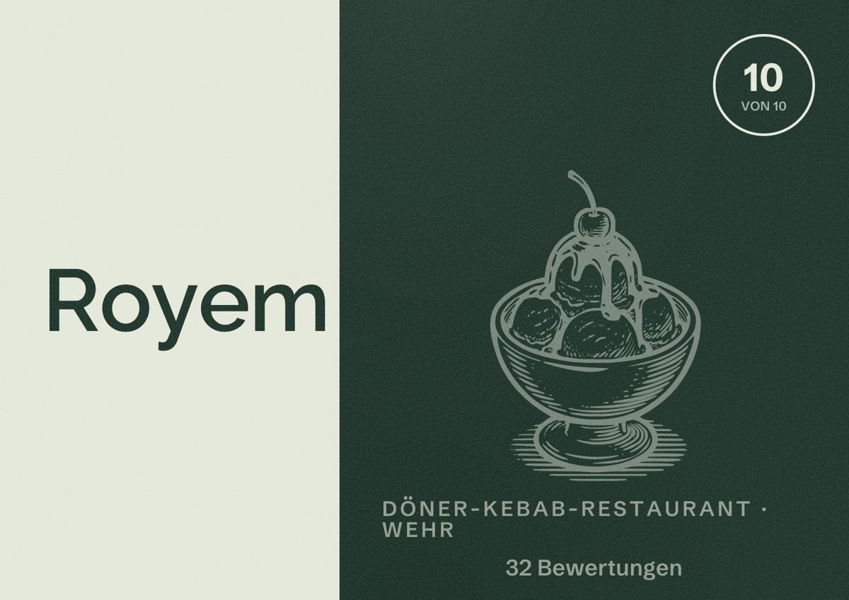 Illustriertes Poster von Royem, Döner-Kebab-Restaurant in Wehr: Bewertung 10 von 10 aus 32 Bewertungen