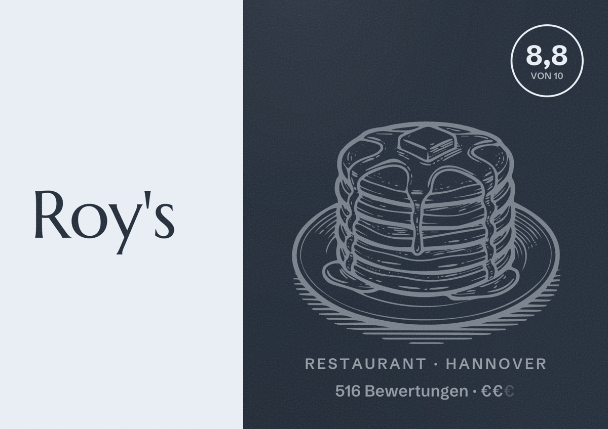 Illustriertes Poster von Roy's, Restaurant in Hannover: Bewertung 8,8 von 10 aus 516 Bewertungen, Preisniveau €€