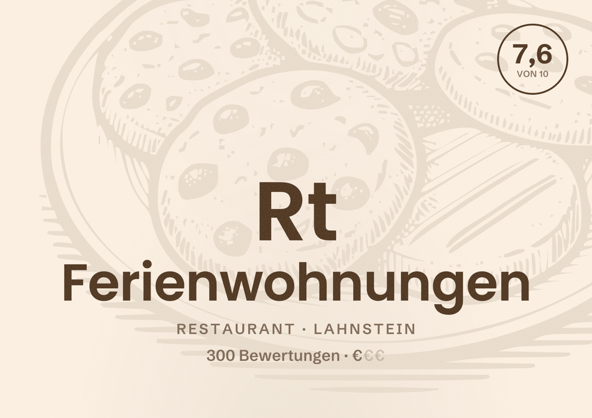 Illustriertes Poster von Rt Ferienwohnungen, Restaurant in Lahnstein: Bewertung 7,6 von 10 aus 300 Bewertungen, Preisniveau €