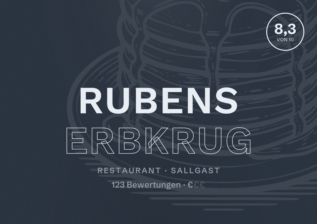 Illustriertes Poster von Rubens Erbkrug, Restaurant in Sallgast: Bewertung 8,3 von 10 aus 123 Bewertungen, Preisniveau €