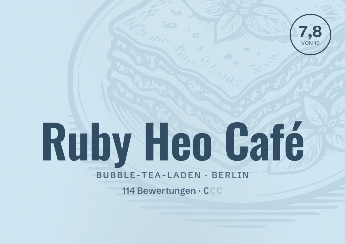 Illustriertes Poster von Ruby Heo Café, Bubble-Tea-Laden in Berlin: Bewertung 7,8 von 10 aus 114 Bewertungen, Preisniveau €