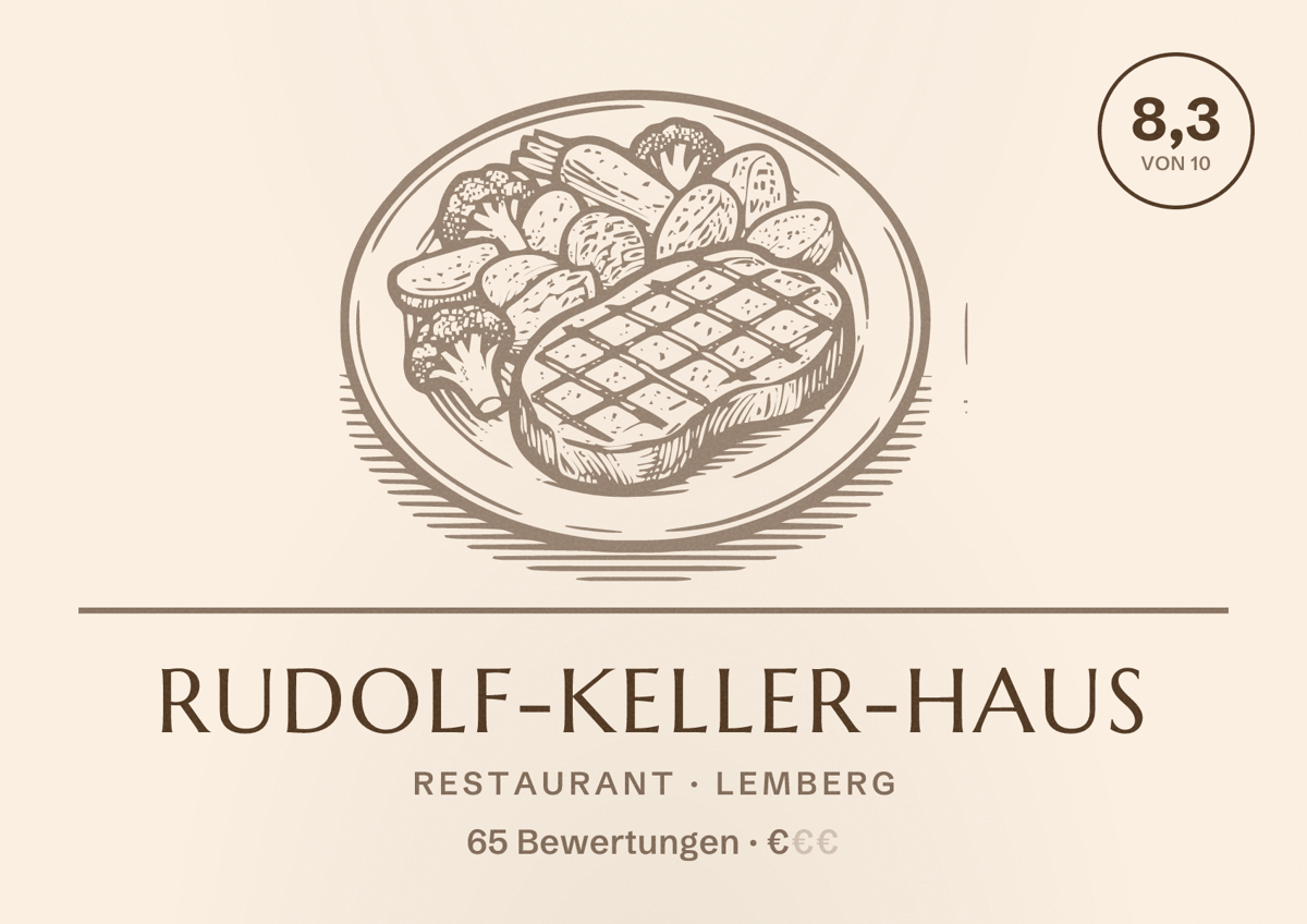 Illustriertes Poster von Rudolf-Keller-Haus, Restaurant in Lemberg: Bewertung 8,3 von 10 aus 65 Bewertungen, Preisniveau €