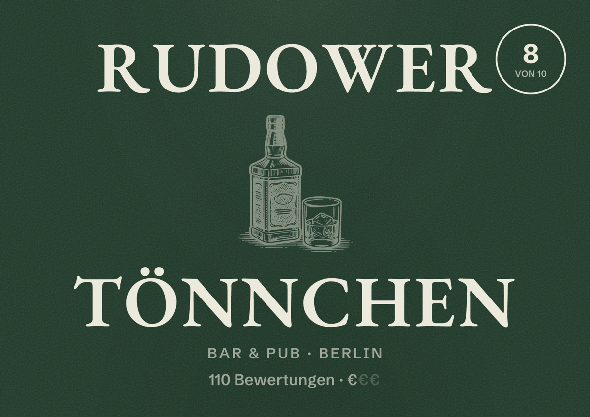 Illustriertes Poster von Rudower Tönnchen, Bar & Pub in Berlin: Bewertung 8 von 10 aus 110 Bewertungen, Preisniveau €