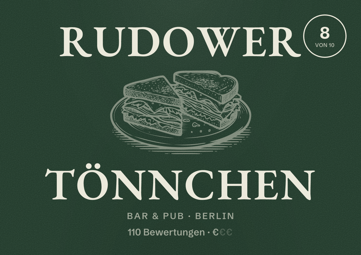 Illustriertes Poster von Rudower Tönnchen, Bar & Pub in Berlin: Bewertung 8,0 von 10 aus 110 Bewertungen, Preisniveau €