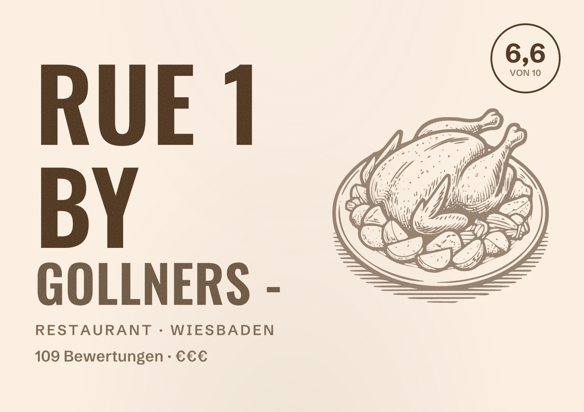 Illustriertes Poster von rue 1 by gollners -, Restaurant in Wiesbaden: Bewertung 6,6 von 10 aus 109 Bewertungen, Preisniveau €€€