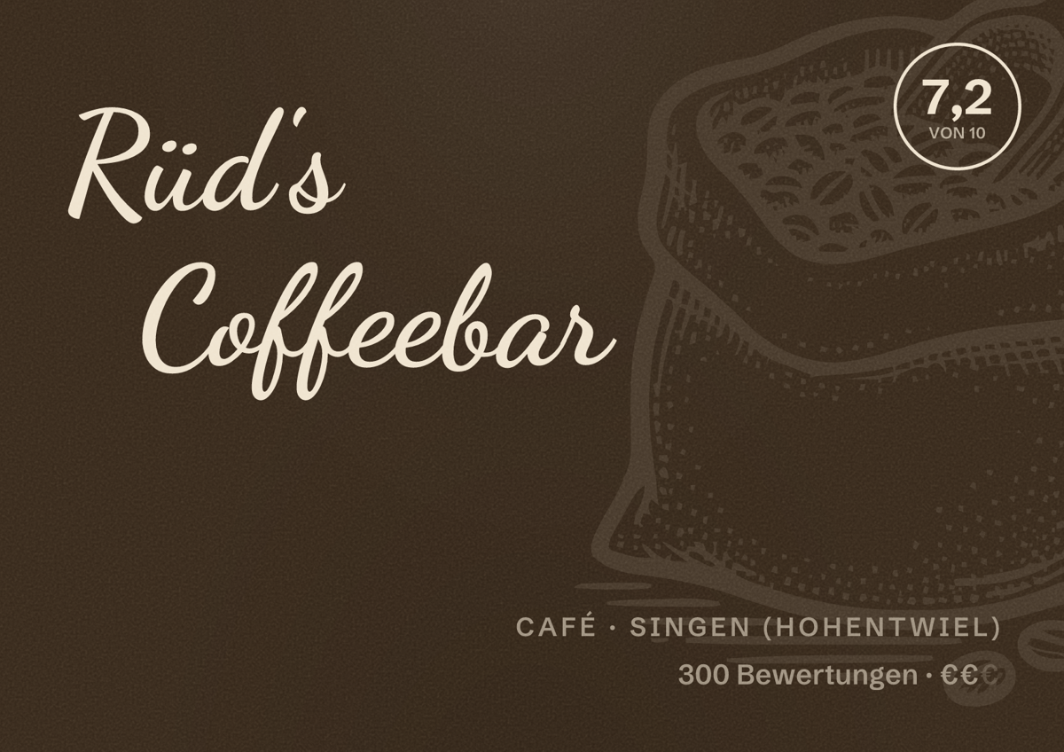 Illustriertes Poster von Rüd's Coffeebar, Café in Singen (Hohentwiel): Bewertung 7,2 von 10 aus 300 Bewertungen, Preisniveau €€