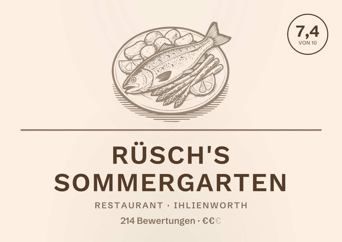 Illustriertes Poster von Rüsch's Sommergarten, Restaurant in Ihlienworth: Bewertung 7,4 von 10 aus 214 Bewertungen, Preisniveau €€