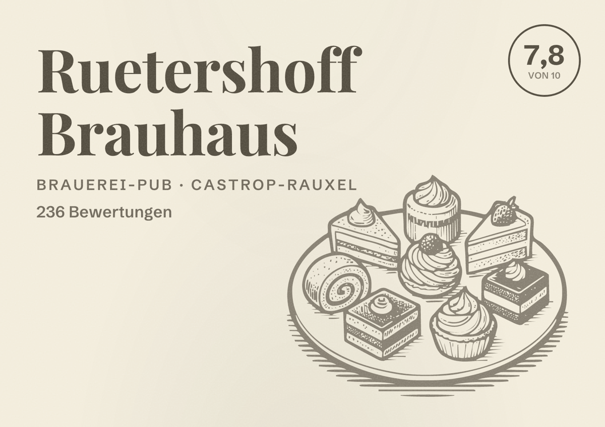 Illustriertes Poster von Ruetershoff Brauhaus, Brauerei-Pub in Castrop-Rauxel: Bewertung 7,8 von 10 aus 236 Bewertungen