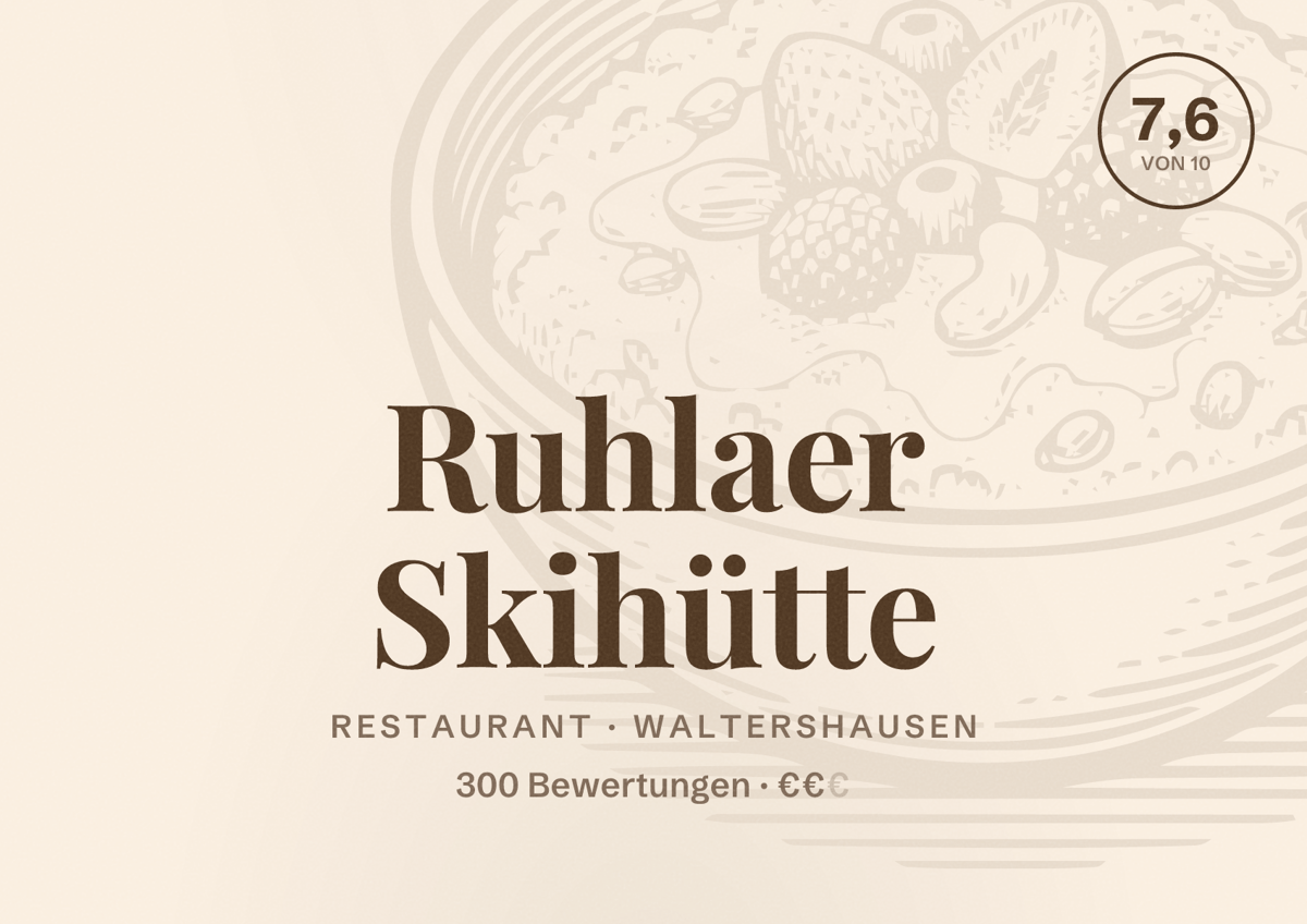 Illustriertes Poster von Ruhlaer Skihütte, Restaurant in Waltershausen: Bewertung 7,6 von 10 aus 300 Bewertungen, Preisniveau €€