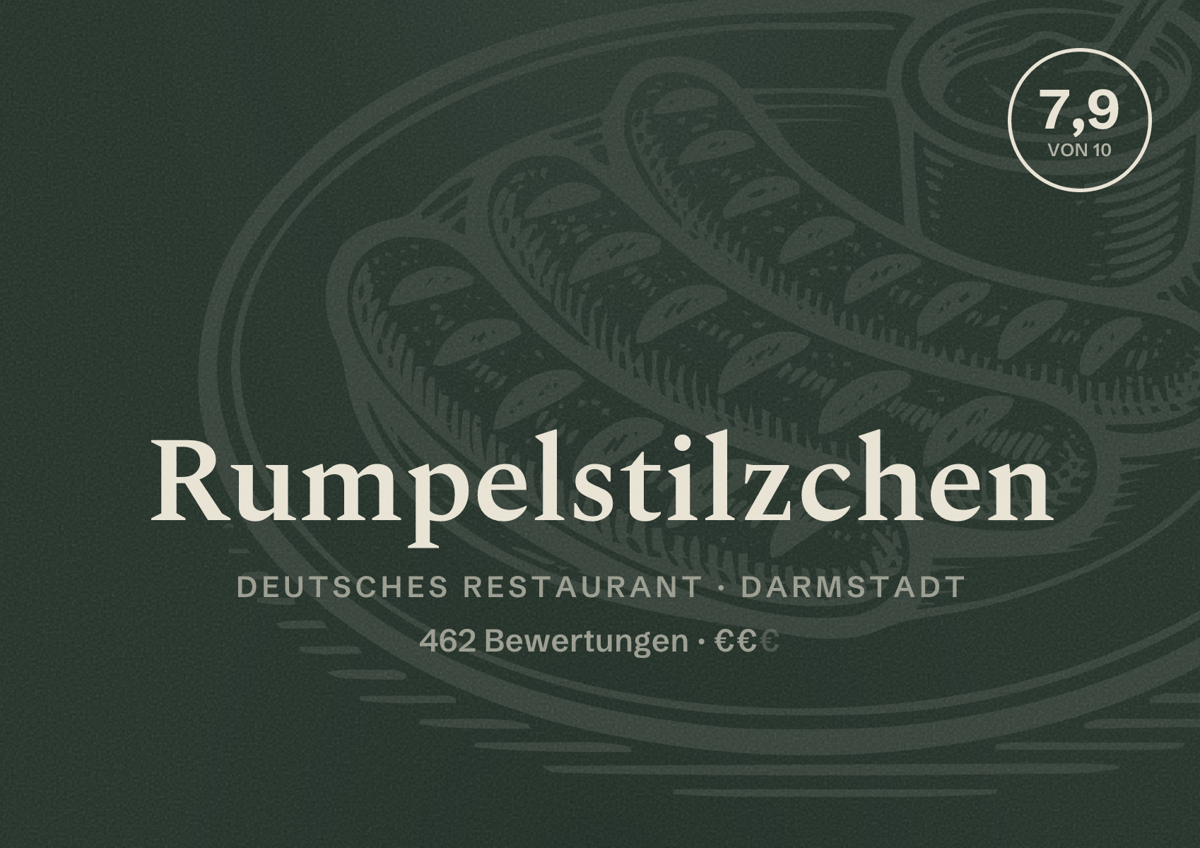 Illustriertes Poster von Rumpelstilzchen, Deutsches Restaurant in Darmstadt: Bewertung 7,9 von 10 aus 462 Bewertungen, Preisniveau €€
