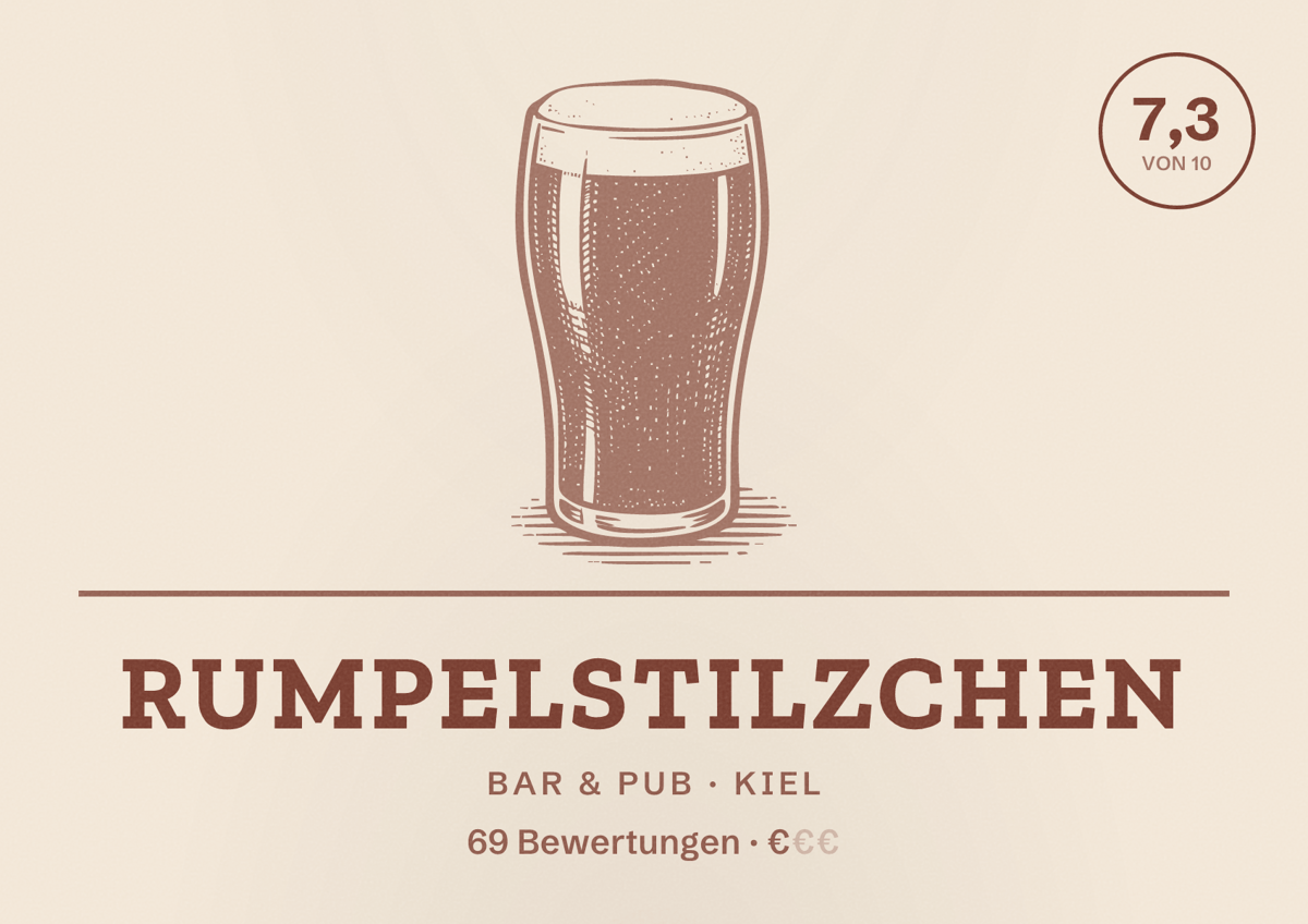 Illustriertes Poster von Rumpelstilzchen, Bar & Pub in Kiel: Bewertung 7,3 von 10 aus 69 Bewertungen, Preisniveau €