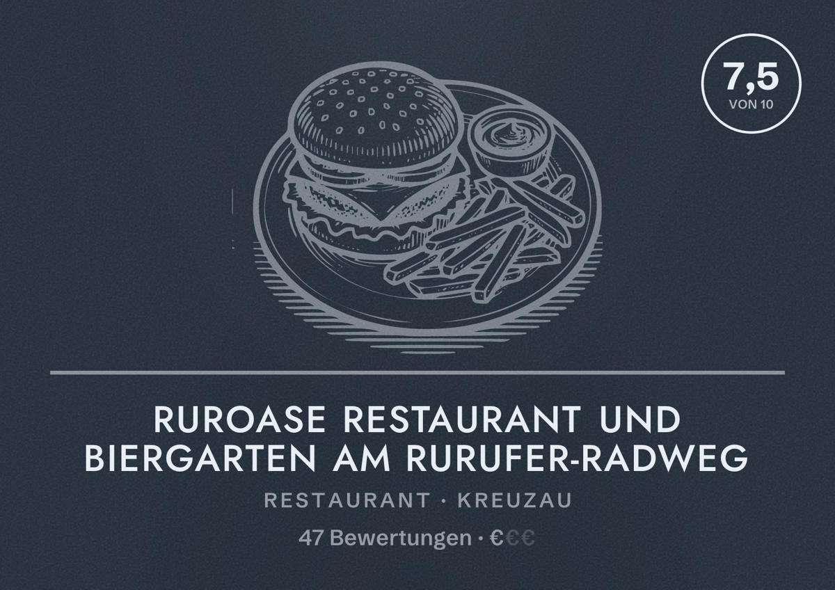 Illustriertes Poster von RurOase Restaurant und Biergarten am RurUfer-Radweg, Restaurant in Kreuzau: Bewertung 7,5 von 10 aus 47 Bewertungen, Preisniveau €