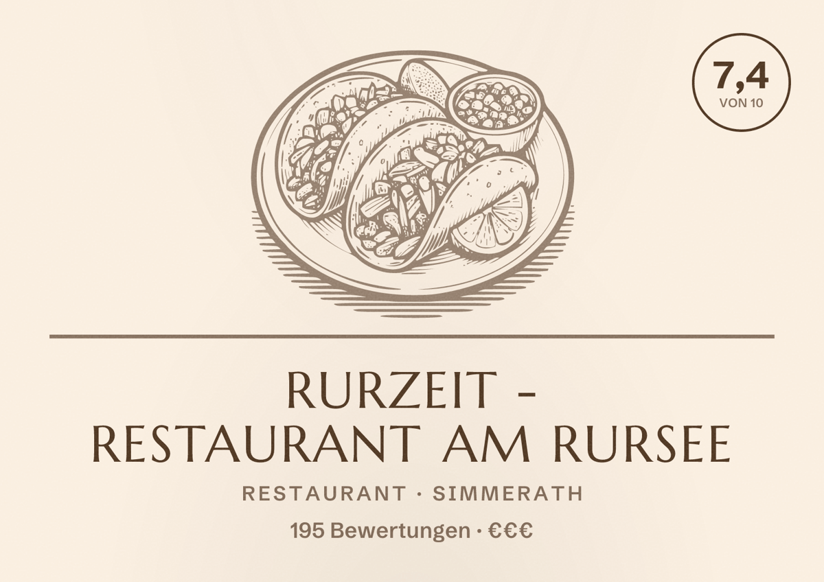 Illustriertes Poster von rurzeit - Restaurant am Rursee, Restaurant in Simmerath: Bewertung 7,4 von 10 aus 195 Bewertungen, Preisniveau €€€