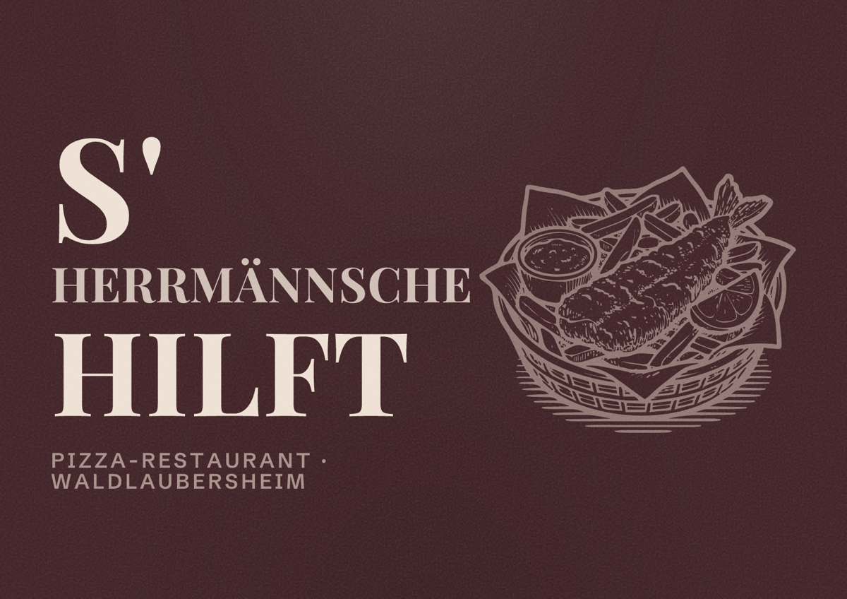 Illustriertes Poster von s' Herrmännsche hilft, Pizza-Restaurant in Waldlaubersheim