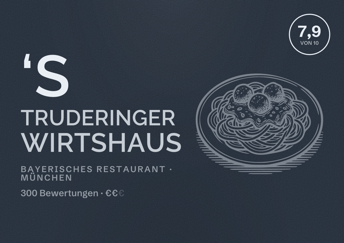 Illustriertes Poster von ‘s Truderinger Wirtshaus, Bayerisches Restaurant in München: Bewertung 7,9 von 10 aus 300 Bewertungen, Preisniveau €€