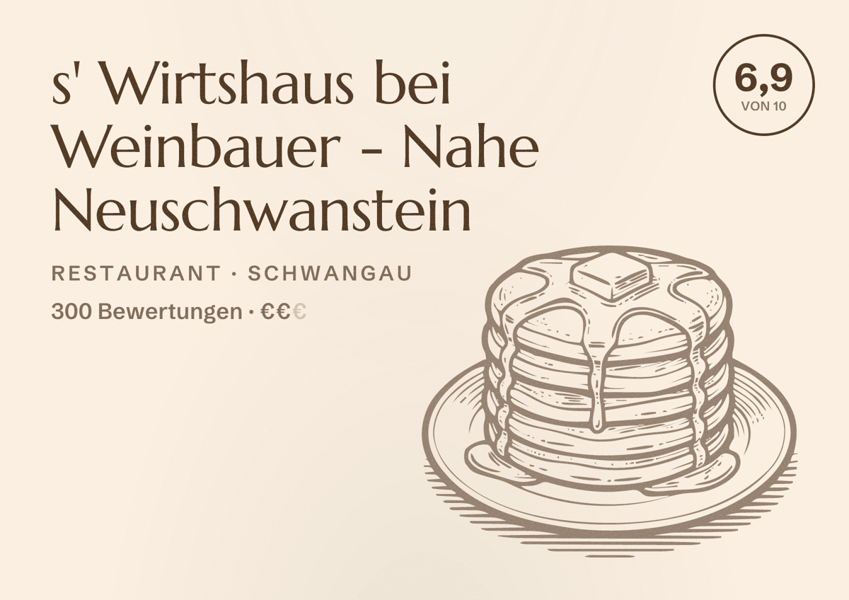 Illustriertes Poster von s' Wirtshaus bei Weinbauer - Nahe Neuschwanstein, Restaurant in Schwangau: Bewertung 6,9 von 10 aus 300 Bewertungen, Preisniveau €€
