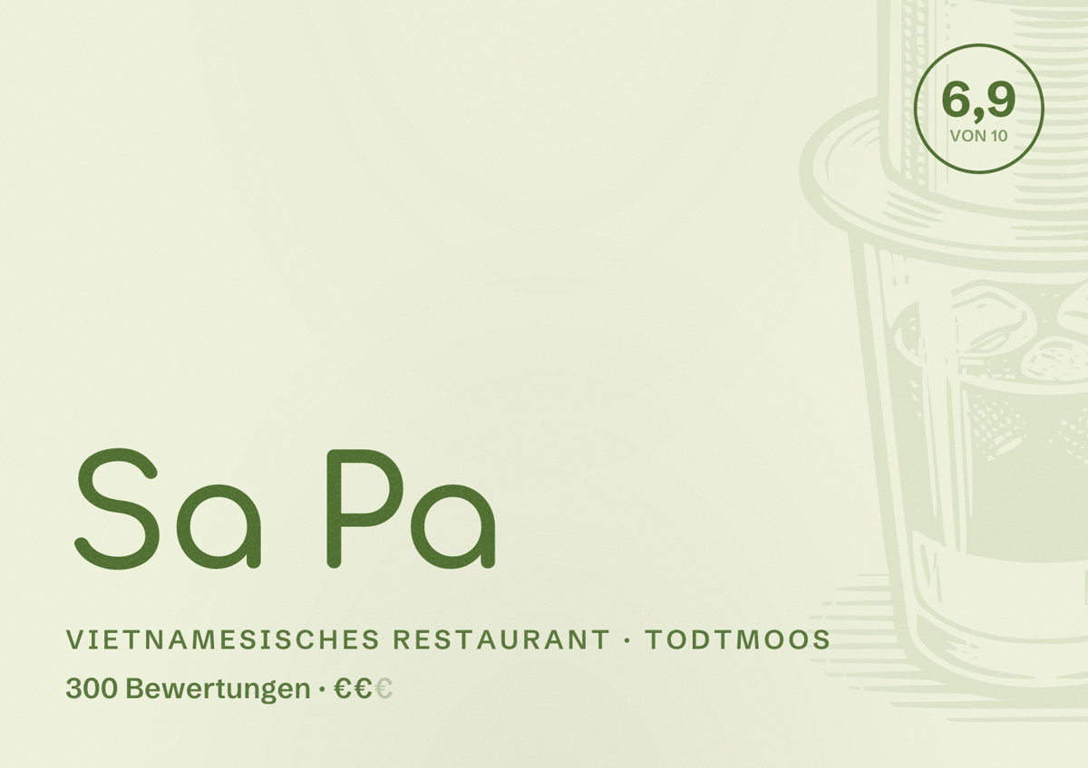 Illustriertes Poster von Sa Pa, Vietnamesisches Restaurant in Todtmoos: Bewertung 6,9 von 10 aus 300 Bewertungen, Preisniveau €€
