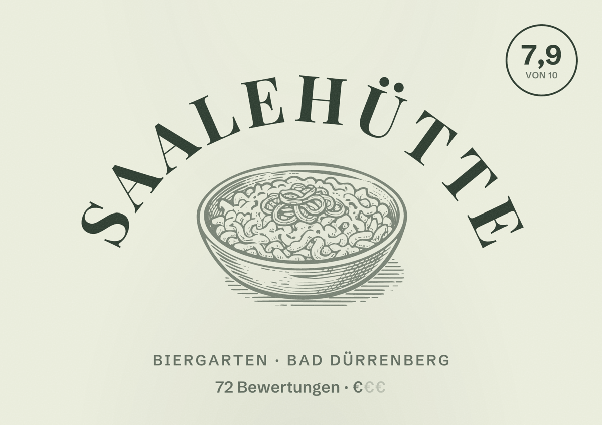 Illustriertes Poster von Saalehütte, Biergarten in Bad Dürrenberg: Bewertung 7,9 von 10 aus 72 Bewertungen, Preisniveau €