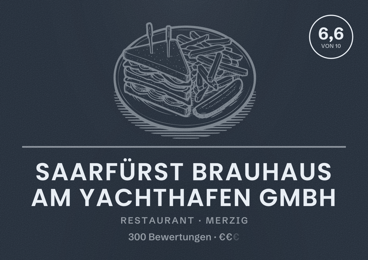 Illustriertes Poster von Saarfürst Brauhaus am Yachthafen GmbH, Restaurant in Merzig: Bewertung 6,6 von 10 aus 300 Bewertungen, Preisniveau €€