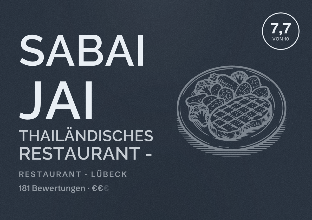 Illustriertes Poster von Sabai Jai thailändisches Restaurant -, Restaurant in Lübeck: Bewertung 7,7 von 10 aus 181 Bewertungen, Preisniveau €€