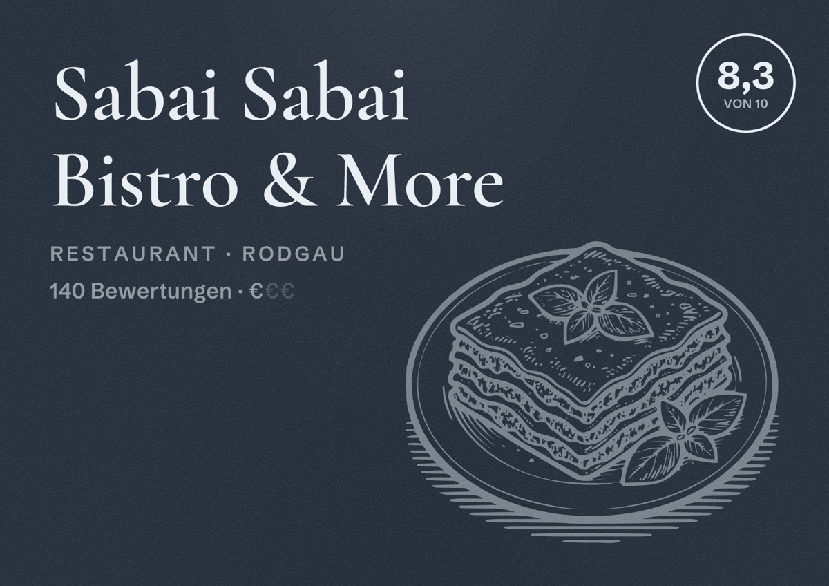 Illustriertes Poster von Sabai Sabai Bistro & More, Restaurant in Rodgau: Bewertung 8,3 von 10 aus 140 Bewertungen, Preisniveau €