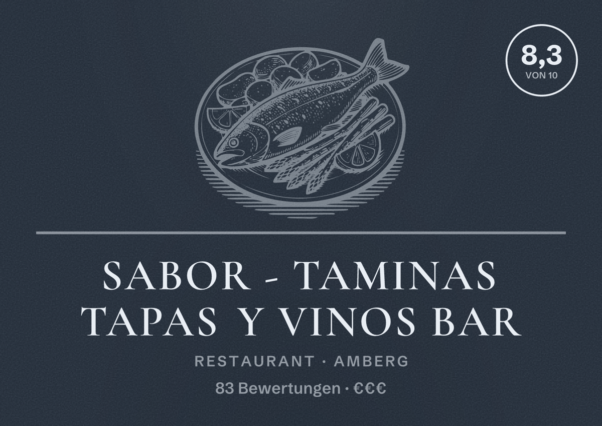 Illustriertes Poster von Sabor - Taminas Tapas y Vinos Bar, Restaurant in Amberg: Bewertung 8,3 von 10 aus 83 Bewertungen, Preisniveau €€€